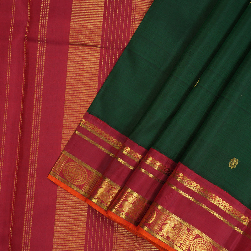 Hayagrivas Handloom Bottle Green Kanjivaram Silk Saree with Maroon border KBE1449J4-1
