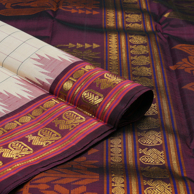 Hayagrivas Handloom Sandal Beige Kanjivaram Silk Saree with Wine Border KBE1450J1-1