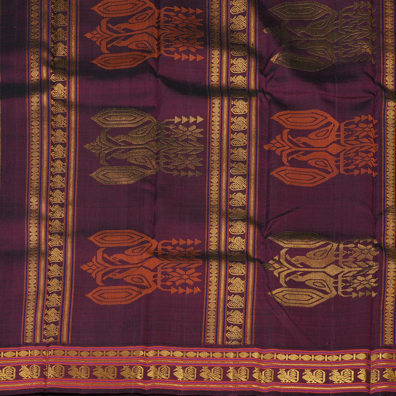 Hayagrivas Handloom Sandal Beige Kanjivaram Silk Saree with Wine Border KBE1450J1-1