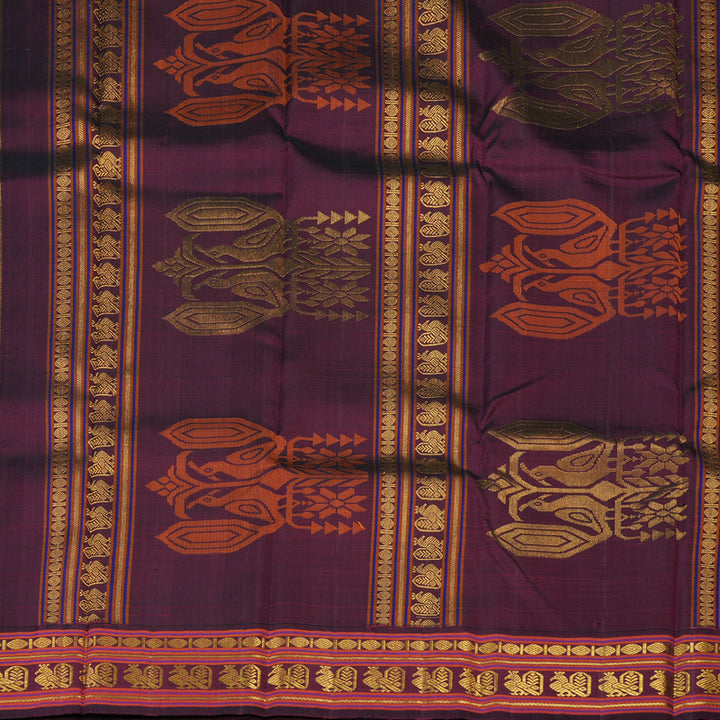 Hayagrivas Handloom Sandal Beige Kanjivaram Silk Saree with Wine Border KBE1450J1-1