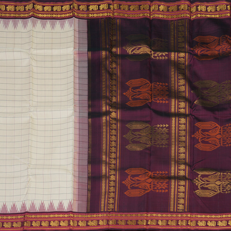 Hayagrivas Handloom Sandal Beige Kanjivaram Silk Saree with Wine Border KBE1450J1-1