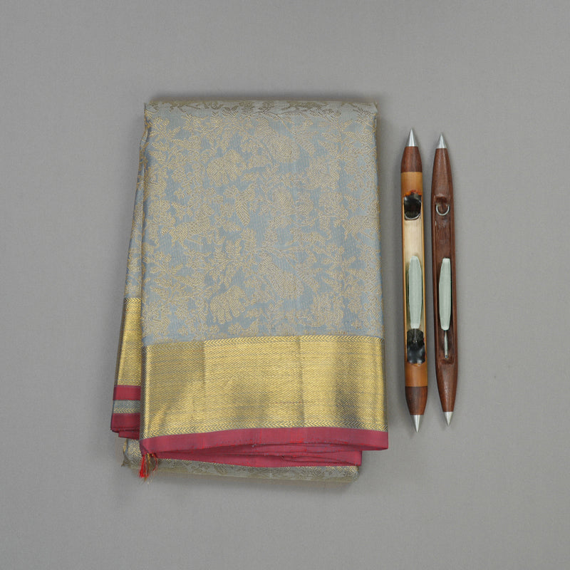 Hayagrivas Handloom Silver Grey Kanjivaram Silk Saree KBE1452J1-1