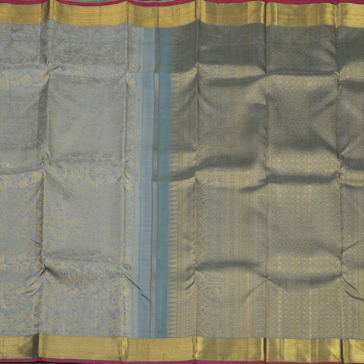 Hayagrivas Handloom Silver Grey Kanjivaram Silk Saree KBE1452J1-1
