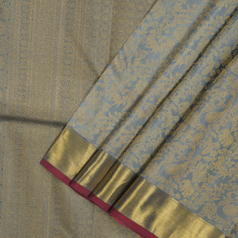 Hayagrivas Handloom Silver Grey Kanjivaram Silk Saree KBE1452J1-1