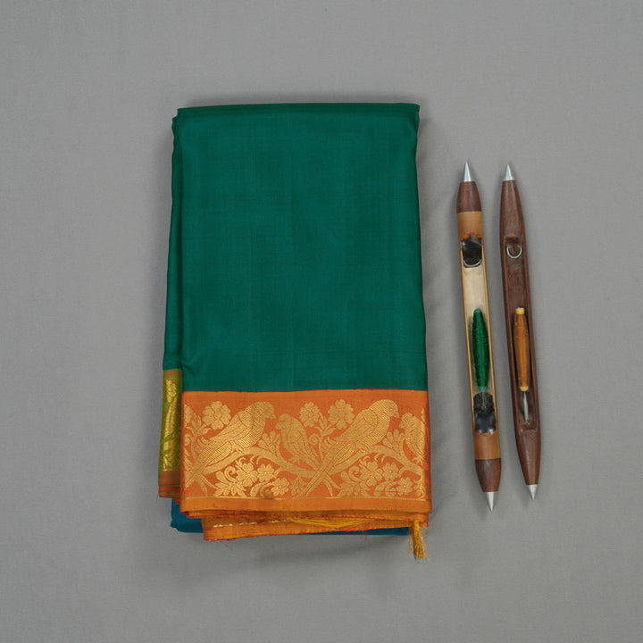 Hayagrivas Handloom Emerald Green Kanjivaram Silk Saree with Ganga Jamuna border KBE1453J2-1