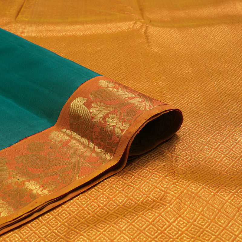 Hayagrivas Handloom Emerald Green Kanjivaram Silk Saree with Ganga Jamuna border KBE1453J2-1