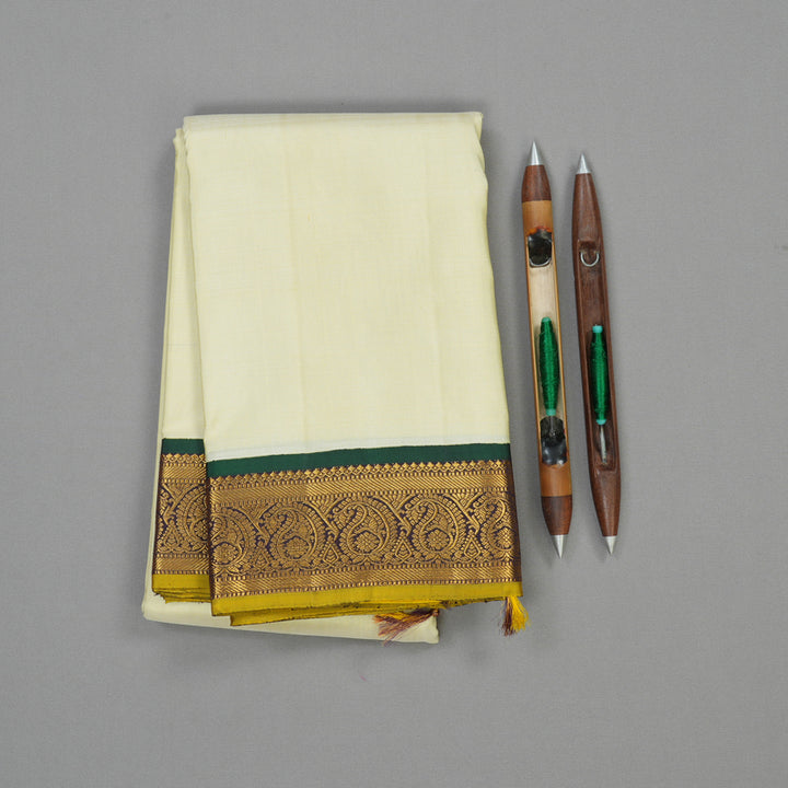 Hayagrivas Korvai Kanjivaram Silk Saree in Half Dutch White with Nagapazham contrast KBE1453J3-1