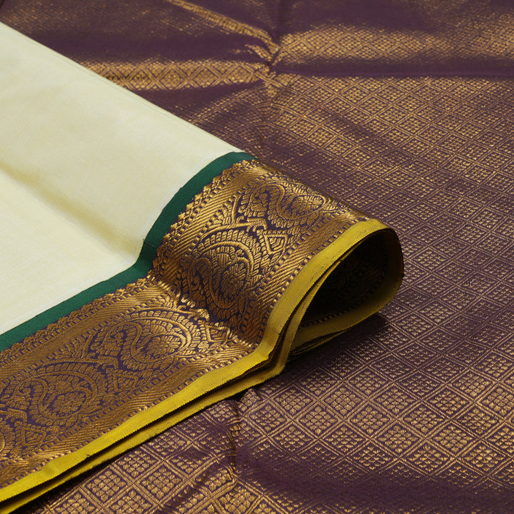 Hayagrivas Korvai Kanjivaram Silk Saree in Half Dutch White with Nagapazham contrast KBE1453J3-1