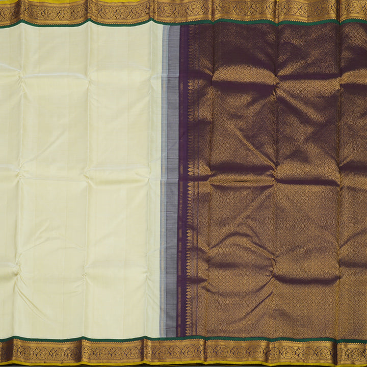 Hayagrivas Korvai Kanjivaram Silk Saree in Half Dutch White with Nagapazham contrast KBE1453J3-1