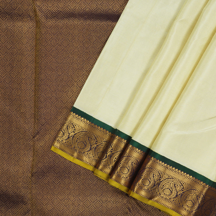 Hayagrivas Korvai Kanjivaram Silk Saree in Half Dutch White with Nagapazham contrast KBE1453J3-1