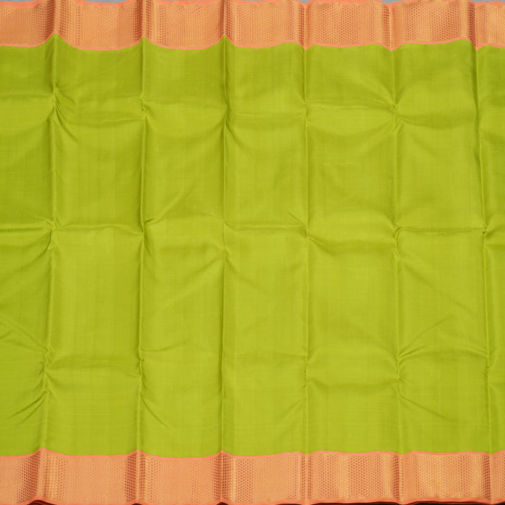 Hayagrivas Handloom Fluorescent Green Kanjivaram Silk Saree with Peach Orange Border KBE1454J3-1