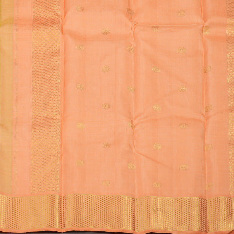 Hayagrivas Handloom Fluorescent Green Kanjivaram Silk Saree with Peach Orange Border KBE1454J3-1