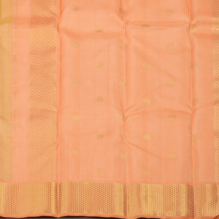 Hayagrivas Handloom Fluorescent Green Kanjivaram Silk Saree with Peach Orange Border KBE1454J3-1