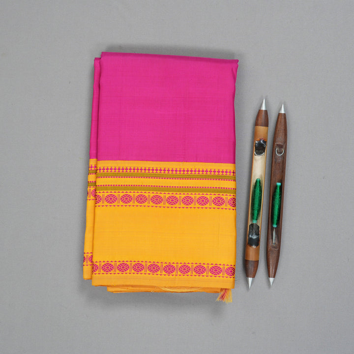 Hayagrivas Handloom Rani Pink Kanjivaram Silk Saree with Mango Yellow Border KBE145D6-2