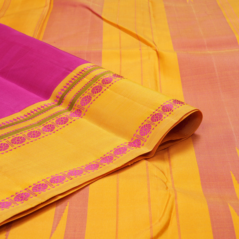 Hayagrivas Handloom Rani Pink Kanjivaram Silk Saree with Mango Yellow Border KBE145D6-2