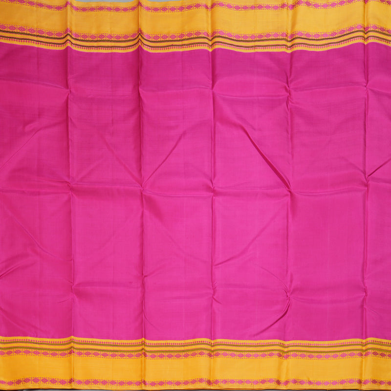 Hayagrivas Handloom Rani Pink Kanjivaram Silk Saree with Mango Yellow Border KBE145D6-2