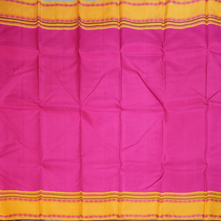 Hayagrivas Handloom Rani Pink Kanjivaram Silk Saree with Mango Yellow Border KBE145D6-2
