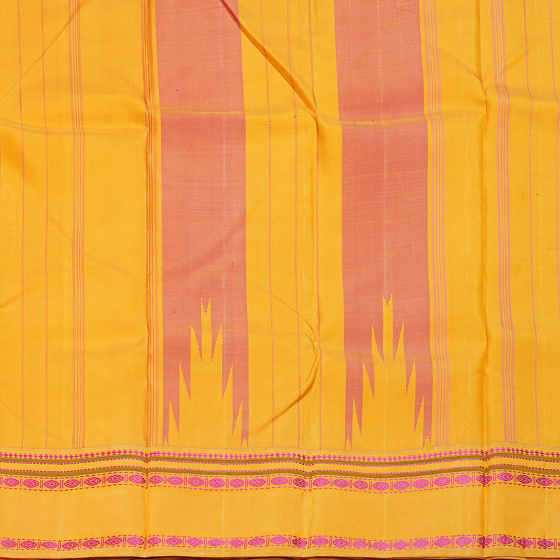 Hayagrivas Handloom Rani Pink Kanjivaram Silk Saree with Mango Yellow Border KBE145D6-2