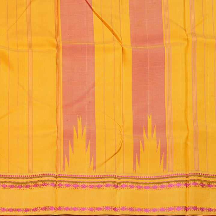 Hayagrivas Handloom Rani Pink Kanjivaram Silk Saree with Mango Yellow Border KBE145D6-2
