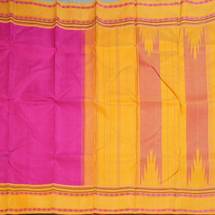 Hayagrivas Handloom Rani Pink Kanjivaram Silk Saree with Mango Yellow Border KBE145D6-2
