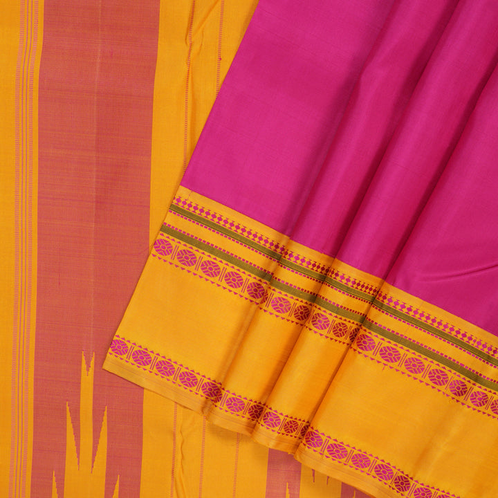 Hayagrivas Handloom Rani Pink Kanjivaram Silk Saree with Mango Yellow Border KBE145D6-2