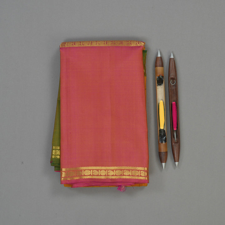 Hayagrivas Handloom Mustard Kanjivaram Silk Saree with Ganga Jamuna border KBE1461J1-1