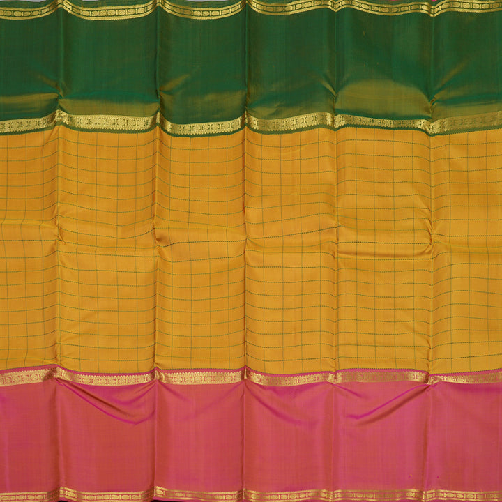Hayagrivas Handloom Mustard Kanjivaram Silk Saree with Ganga Jamuna border KBE1461J1-1