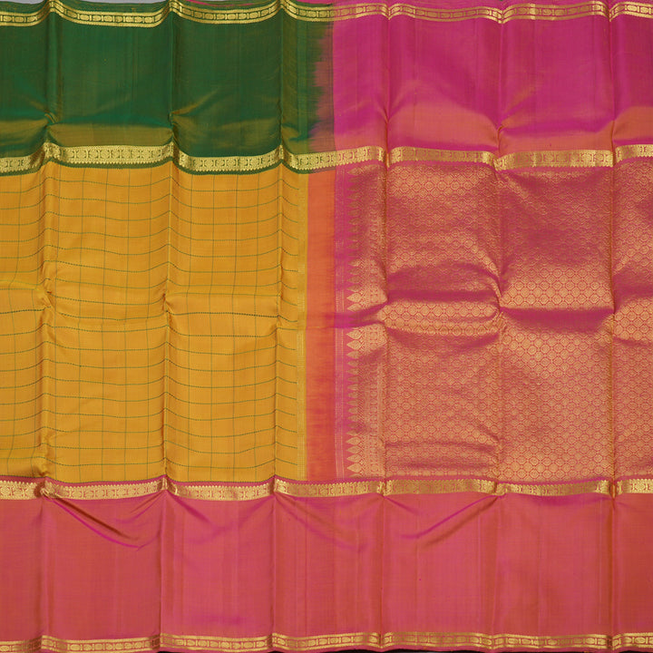 Hayagrivas Handloom Mustard Kanjivaram Silk Saree with Ganga Jamuna border KBE1461J1-1