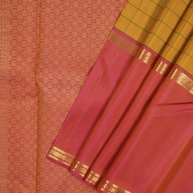 Hayagrivas Handloom Mustard Kanjivaram Silk Saree with Ganga Jamuna border KBE1461J1-1