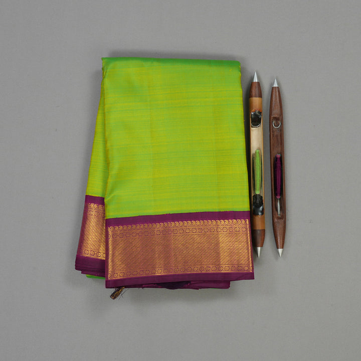 Hayagrivas Handloom Fluorescent Green Kanjivaram Silk Saree with Deep Violet border KBE1462J2-1