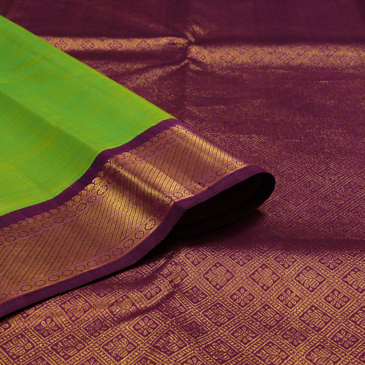 Hayagrivas Handloom Fluorescent Green Kanjivaram Silk Saree with Deep Violet border KBE1462J2-1