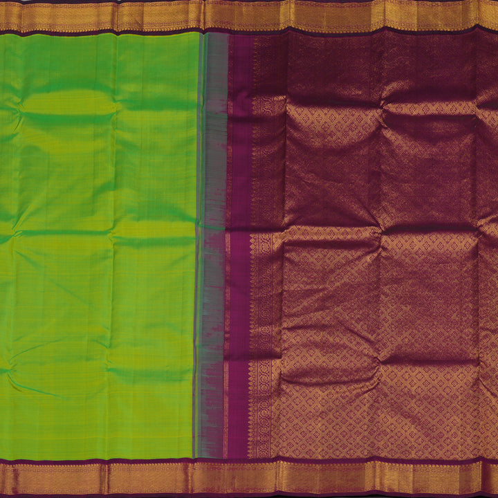 Hayagrivas Handloom Fluorescent Green Kanjivaram Silk Saree with Deep Violet border KBE1462J2-1
