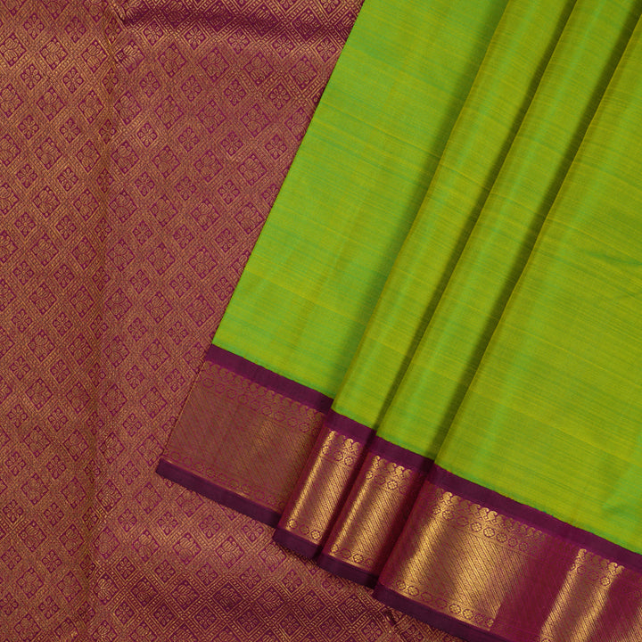 Hayagrivas Handloom Fluorescent Green Kanjivaram Silk Saree with Deep Violet border KBE1462J2-1
