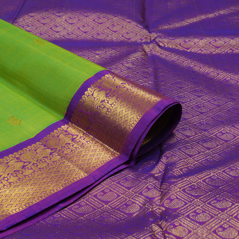Hayagrivas Handloom Fluorescent Green Kanjivaram Silk Saree with Purple Border KBE1462J3-3