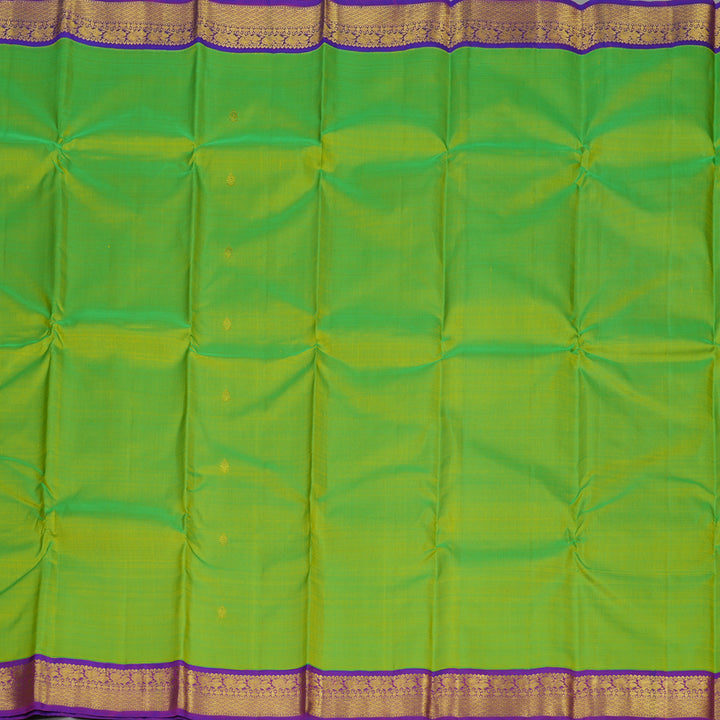 Hayagrivas Handloom Fluorescent Green Kanjivaram Silk Saree with Purple Border KBE1462J3-3