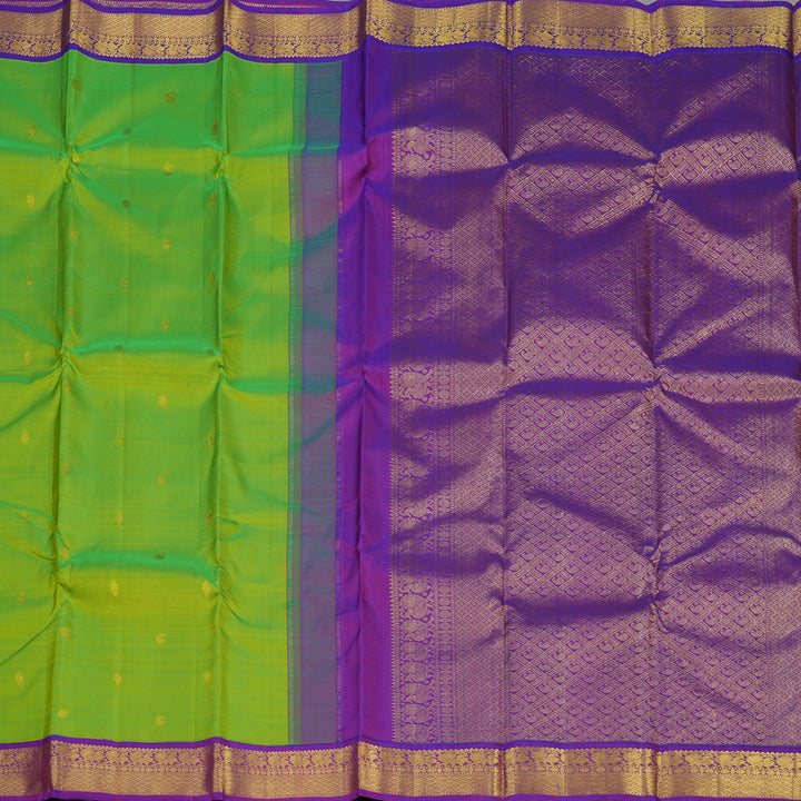 Hayagrivas Handloom Fluorescent Green Kanjivaram Silk Saree with Purple Border KBE1462J3-3