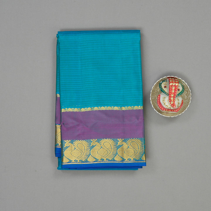 Hayagrivas Handloom Blue-Green Kanjivaram Silk Saree with Purple Border KBE1463J2-12