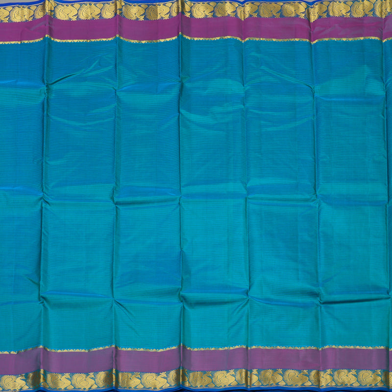 Hayagrivas Handloom Blue-Green Kanjivaram Silk Saree with Purple Border KBE1463J2-12