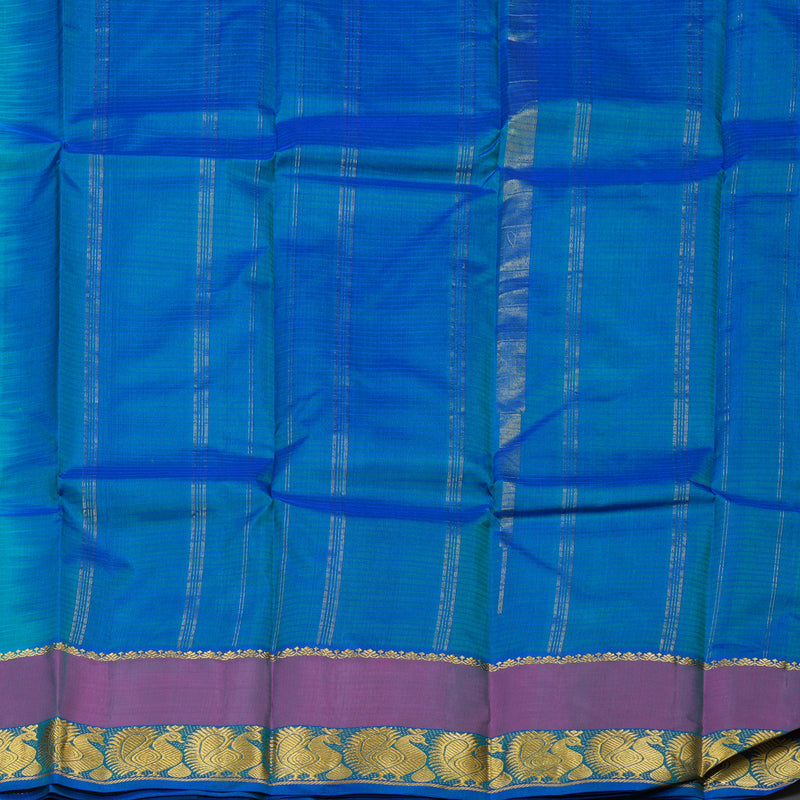 Hayagrivas Handloom Blue-Green Kanjivaram Silk Saree with Purple Border KBE1463J2-12