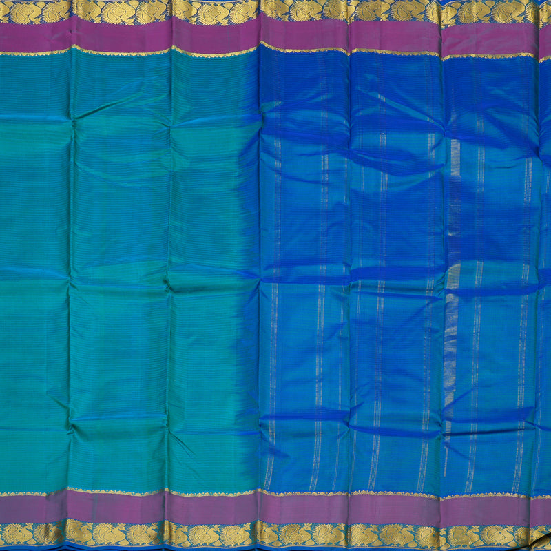 Hayagrivas Handloom Blue-Green Kanjivaram Silk Saree with Purple Border KBE1463J2-12