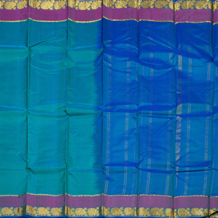 Hayagrivas Handloom Blue-Green Kanjivaram Silk Saree with Purple Border KBE1463J2-12