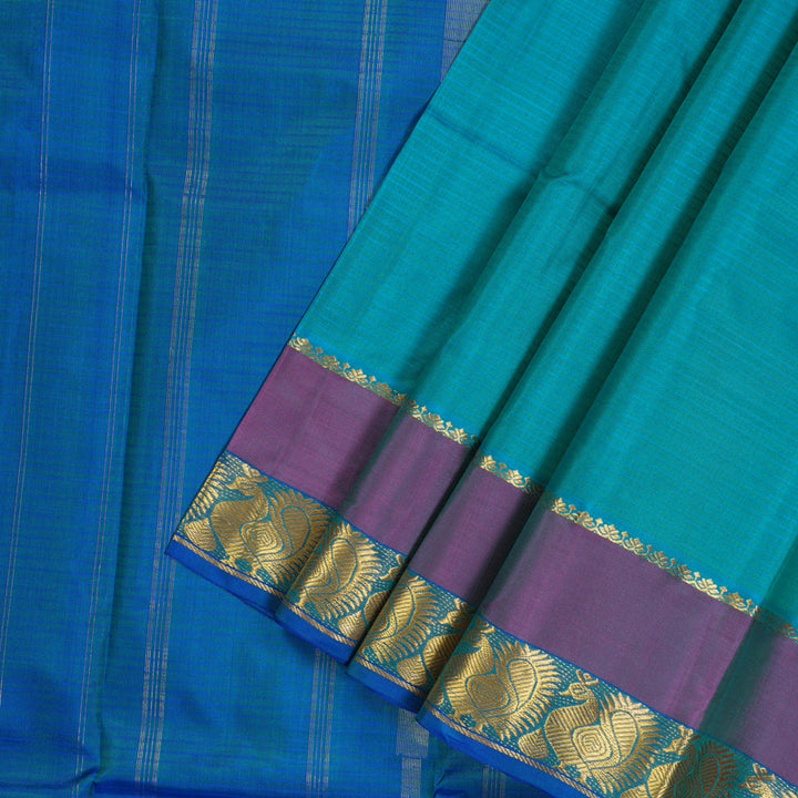 Hayagrivas Handloom Blue-Green Kanjivaram Silk Saree with Purple Border KBE1463J2-12