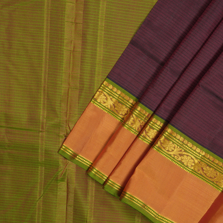 Hayagrivas Handloom Wine Maroon Kanjivaram Silk Saree with Ganga Jamuna Border KBE1463J2-17