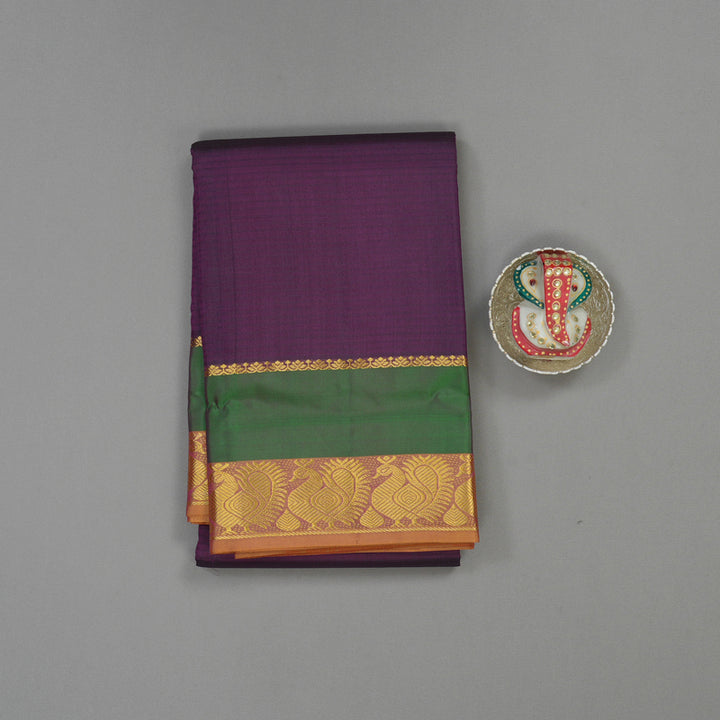 Hayagrivas Handloom Deep Violet Kanjivaram Silk Saree with Golden Orange Border KBE1463J2-19