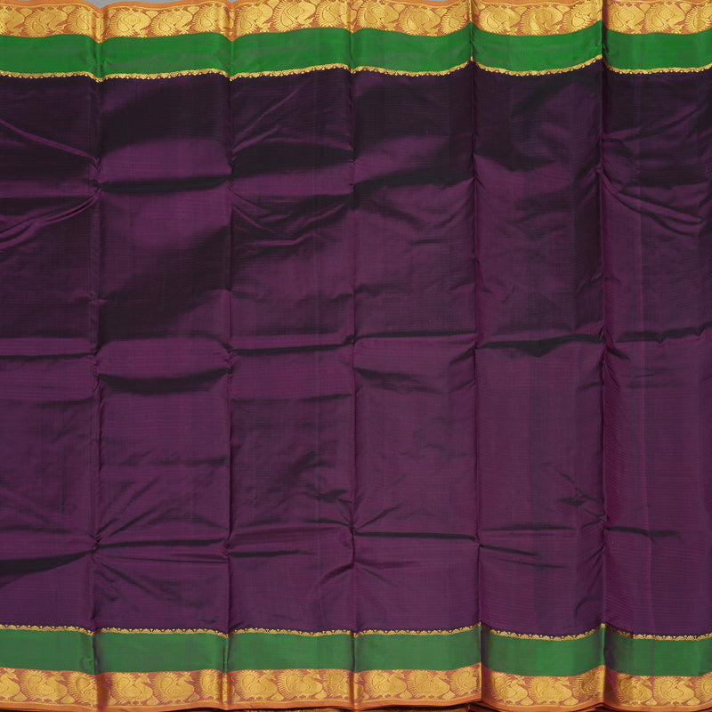 Hayagrivas Handloom Deep Violet Kanjivaram Silk Saree with Golden Orange Border KBE1463J2-19