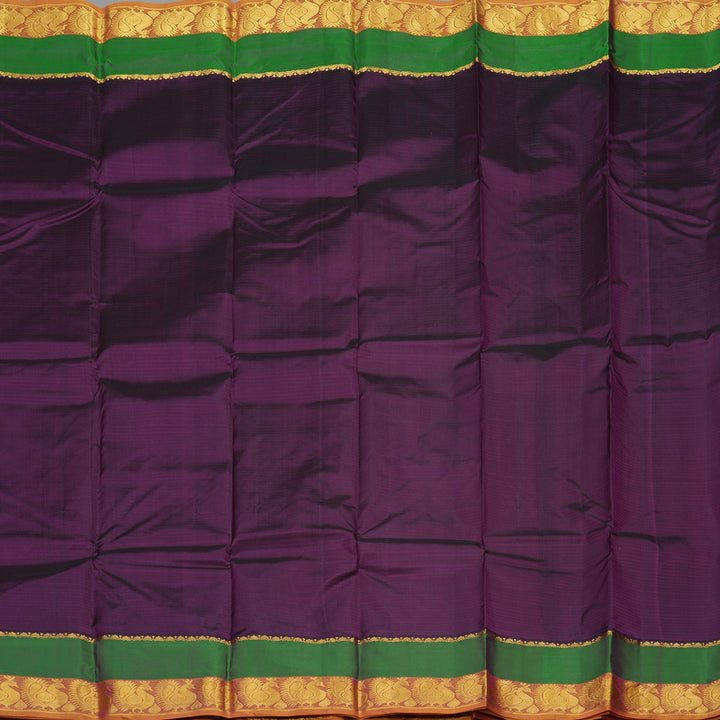 Hayagrivas Handloom Deep Violet Kanjivaram Silk Saree with Golden Orange Border KBE1463J2-19