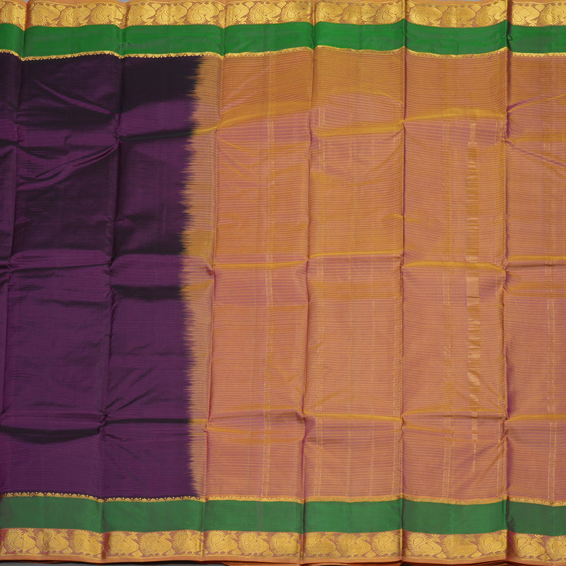 Hayagrivas Handloom Deep Violet Kanjivaram Silk Saree with Golden Orange Border KBE1463J2-19