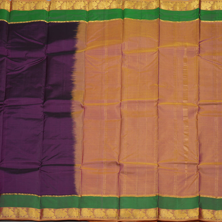 Hayagrivas Handloom Deep Violet Kanjivaram Silk Saree with Golden Orange Border KBE1463J2-19