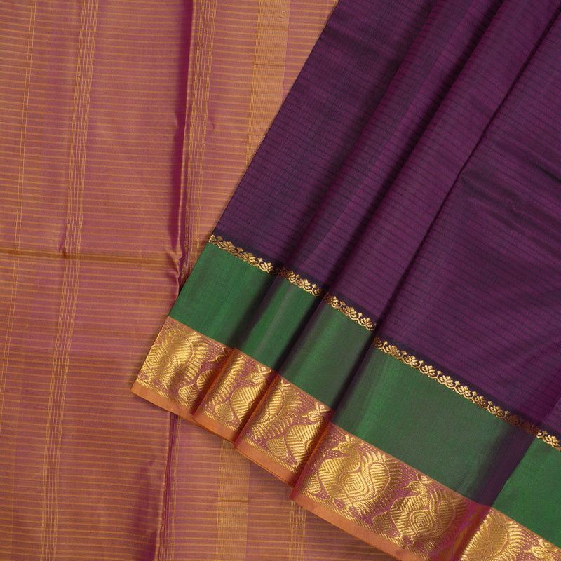 Hayagrivas Handloom Deep Violet Kanjivaram Silk Saree with Golden Orange Border KBE1463J2-19