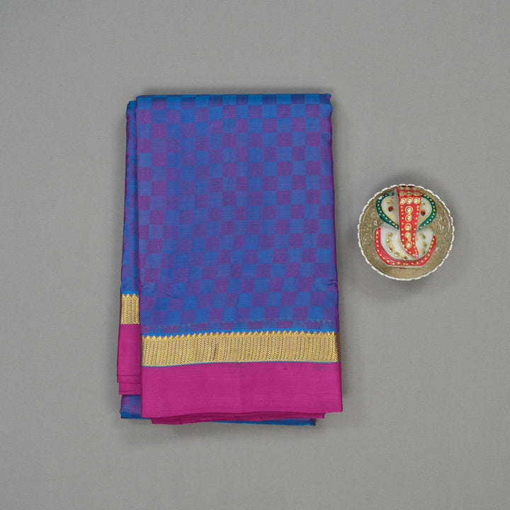 Hayagrivas Handloom Blue & Purple (Carpet Checks) Kanjivaram Silk Saree with Purple Border KBE1463J3-4